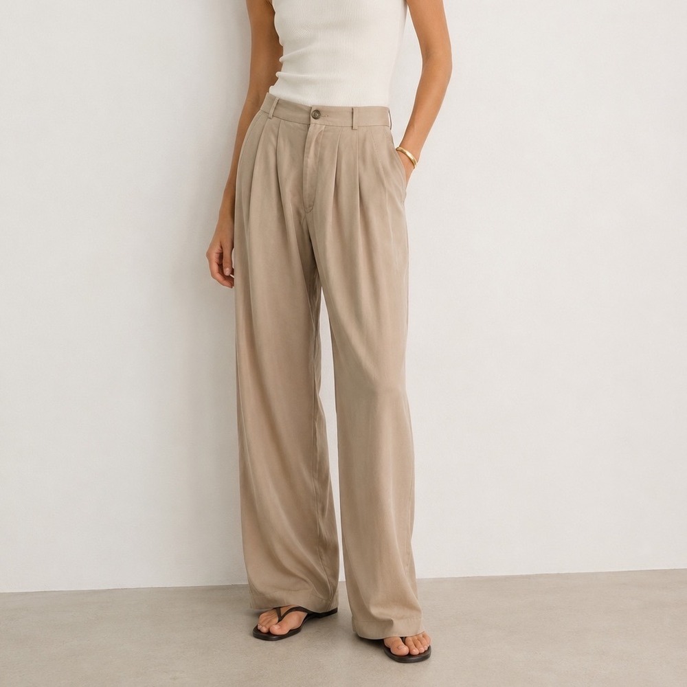 Reformation Mason Women's 0 Tan Tencel Wide Leg Trouser Office Minimal Chic - Picture 1 of 9